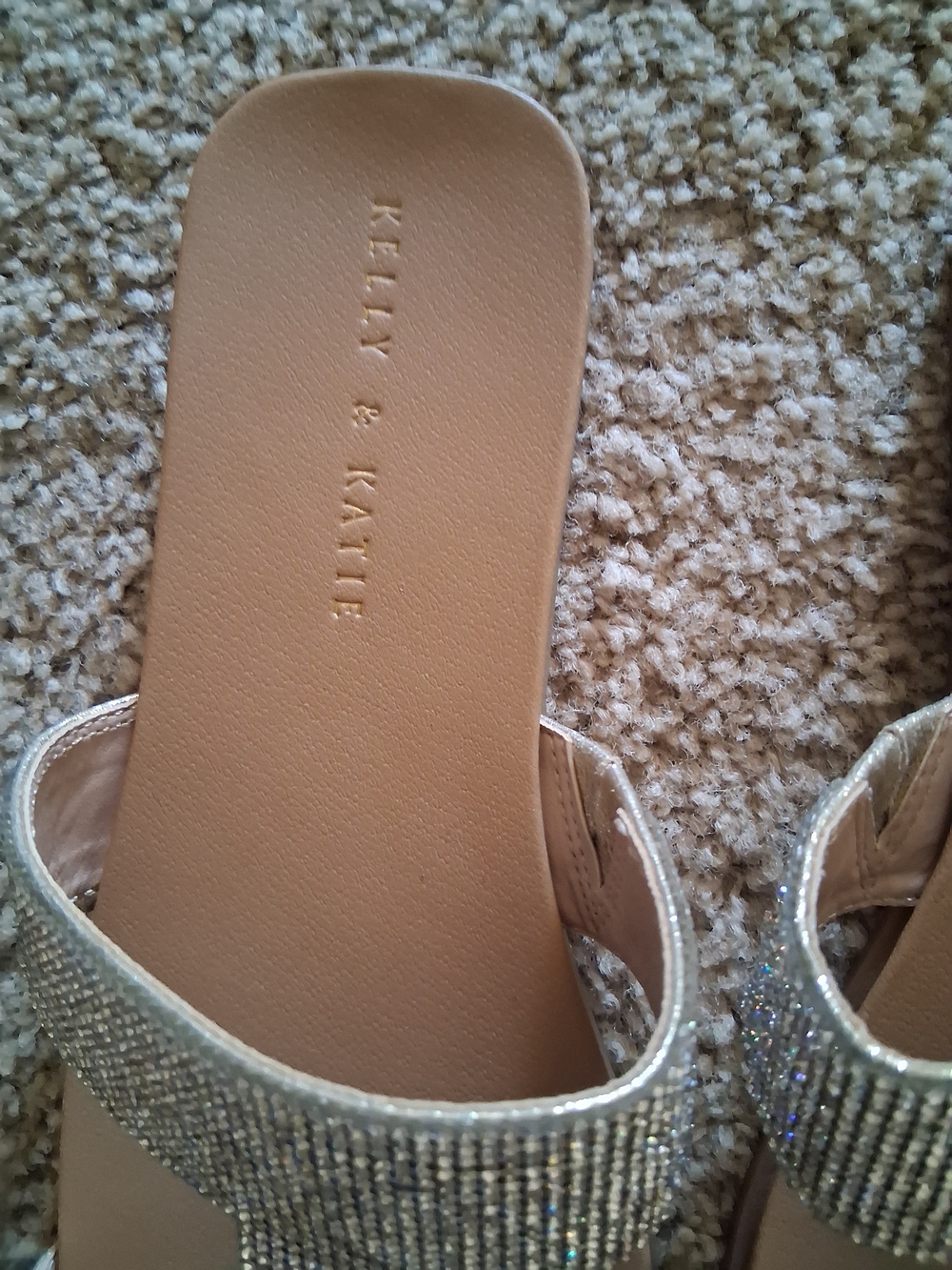 Kelly & Katie Champagne Rhinestone Double-Strap Slide Sandals - Picture 6 of 7